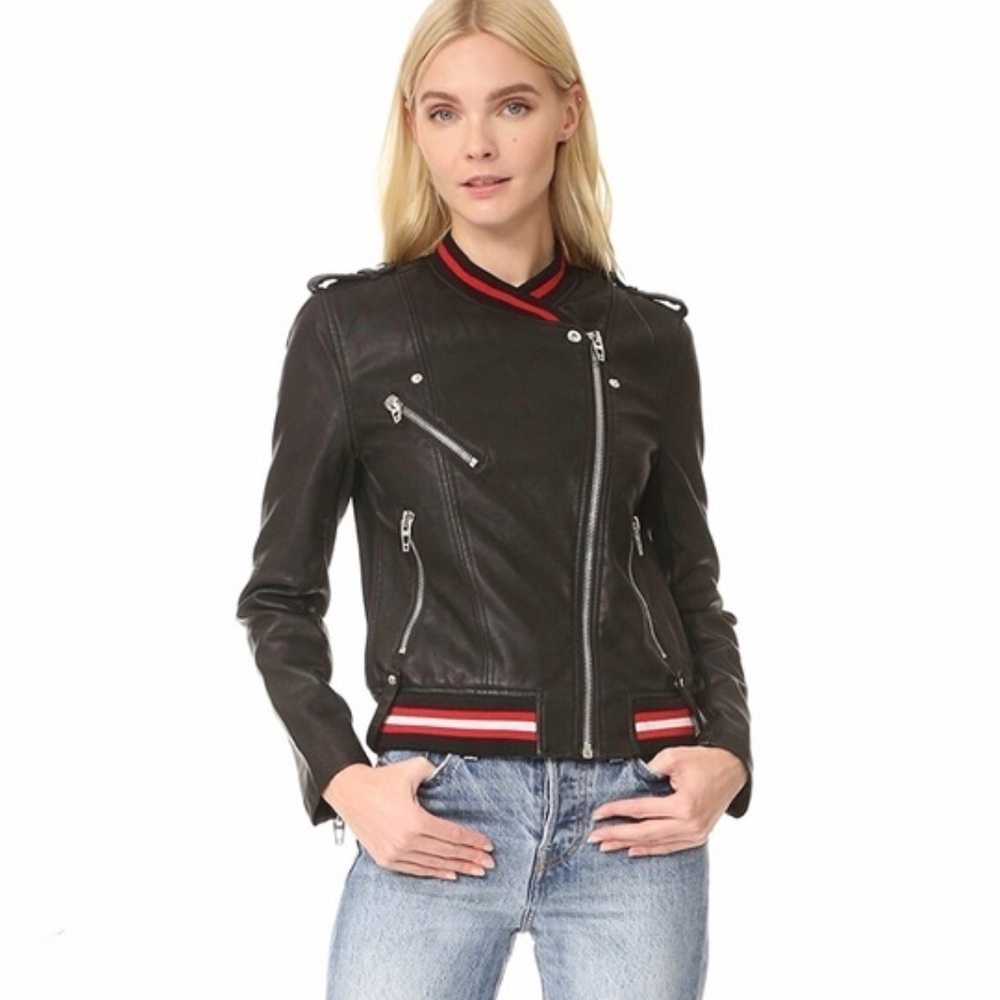 Blank NYC Racing Stripe Faux Leather Moto Jacket Black Size XSmall
